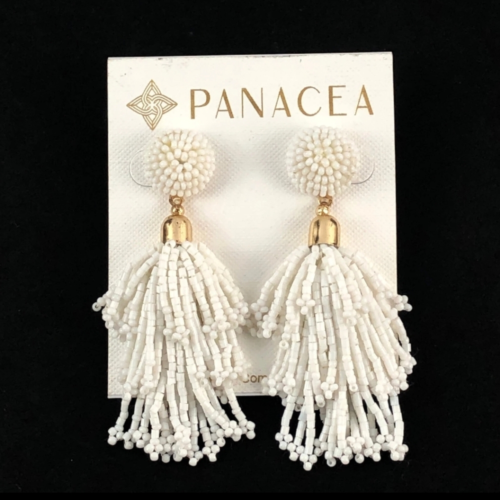 Panacea White Beaded Tassel Earrings NWT